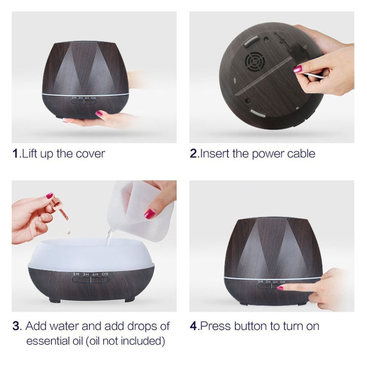 Diamond Wood Grain Remote Control Ultrasonic Humidifier Aromatherapy Machine Automatic Alcohol Sprayer with LED Lights, Capacity: 400mL, EU Plug (Dark Wood Color) - free shipping - PMC TechLife - Order now!