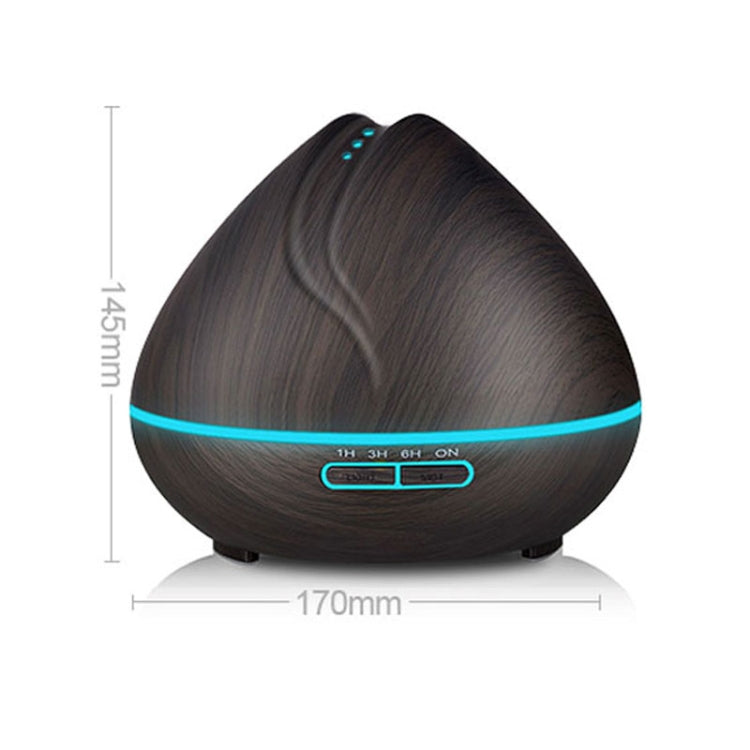Peach Shape Wood Grain Remote Control Ultrasonic Humidifier Aromatherapy Machine Automatic Alcohol Sprayer with LED Lights, Capacity: 400mL, EU Plug (Dark Wood Color) - free shipping - PMC TechLife - Order now!