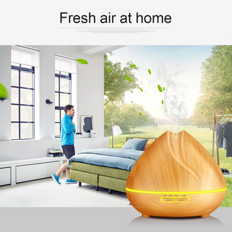 Peach Shape Wood Grain Remote Control Ultrasonic Humidifier Aromatherapy Machine Automatic Alcohol Sprayer with LED Lights, Capacity: 400mL, EU Plug (Dark Wood Color) - free shipping - PMC TechLife - Order now!