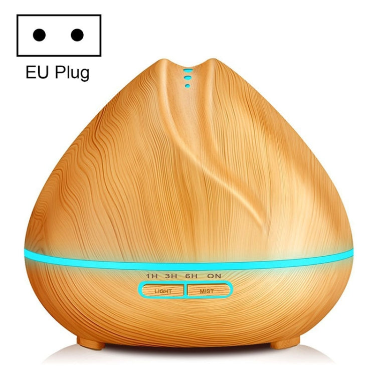 Peach Shape Wood Grain Remote Control Ultrasonic Humidifier Aromatherapy Machine Automatic Alcohol Sprayer with LED Lights, Capacity: 400mL, EU Plug (Light Wood Color) - free shipping - PMC TechLife - Order now!