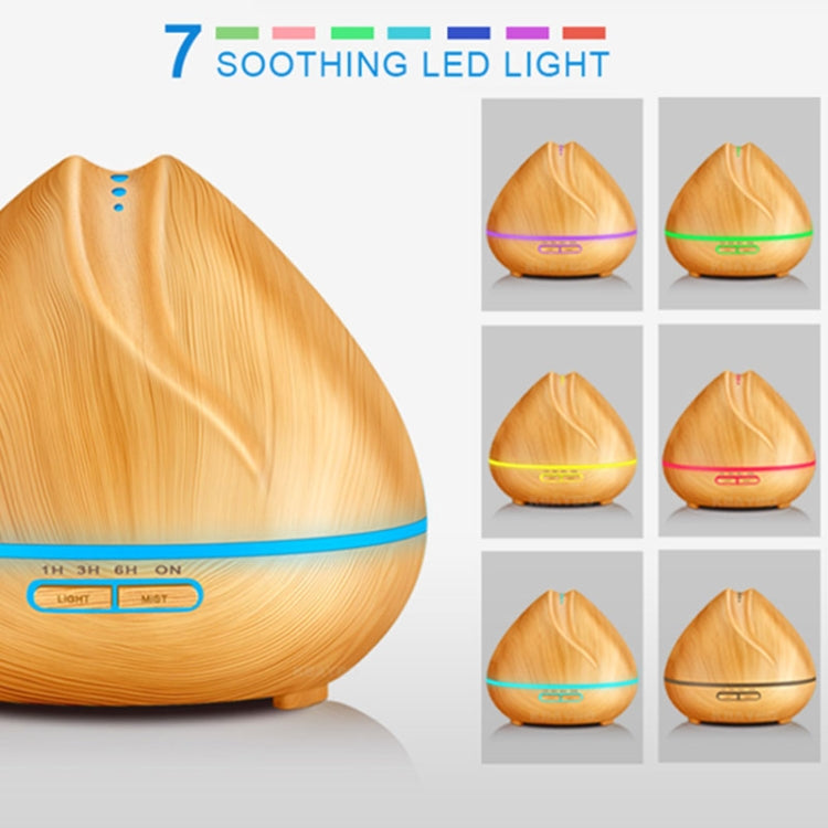 Peach Shape Wood Grain Remote Control Ultrasonic Humidifier Aromatherapy Machine Automatic Alcohol Sprayer with LED Lights, Capacity: 400mL, US Plug (Dark Wood Color) - free shipping - PMC TechLife - Order now!