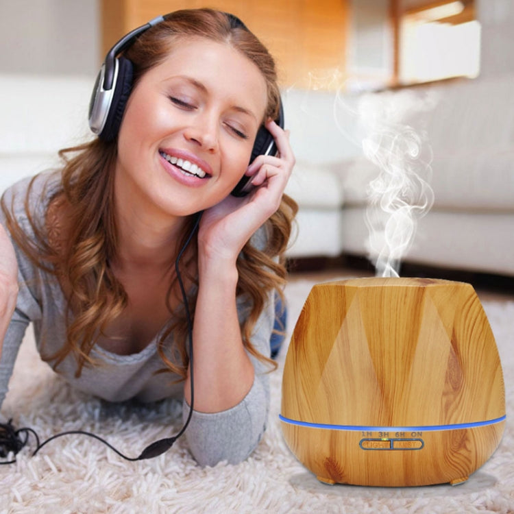 Diamond Wood Grain Remote Control Ultrasonic Humidifier Aromatherapy Machine Automatic Alcohol Sprayer with LED Lights, Capacity: 400mL, UK Plug (Light Wood Color) - free shipping - PMC TechLife - Order now!
