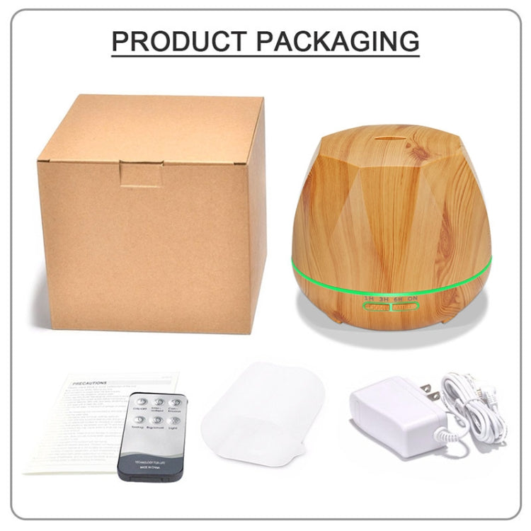 Diamond Wood Grain Remote Control Ultrasonic Humidifier Aromatherapy Machine Automatic Alcohol Sprayer with LED Lights, Capacity: 400mL, UK Plug (Light Wood Color) - free shipping - PMC TechLife - Order now!