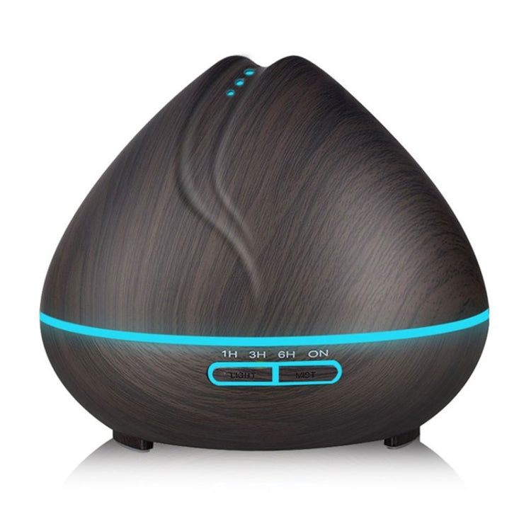 Peach Shape Wood Grain Remote Control Ultrasonic Humidifier Aromatherapy Machine Automatic Alcohol Sprayer with LED Lights, Capacity: 400mL, UK Plug (Dark Wood Color) - free shipping - PMC TechLife - Order now!