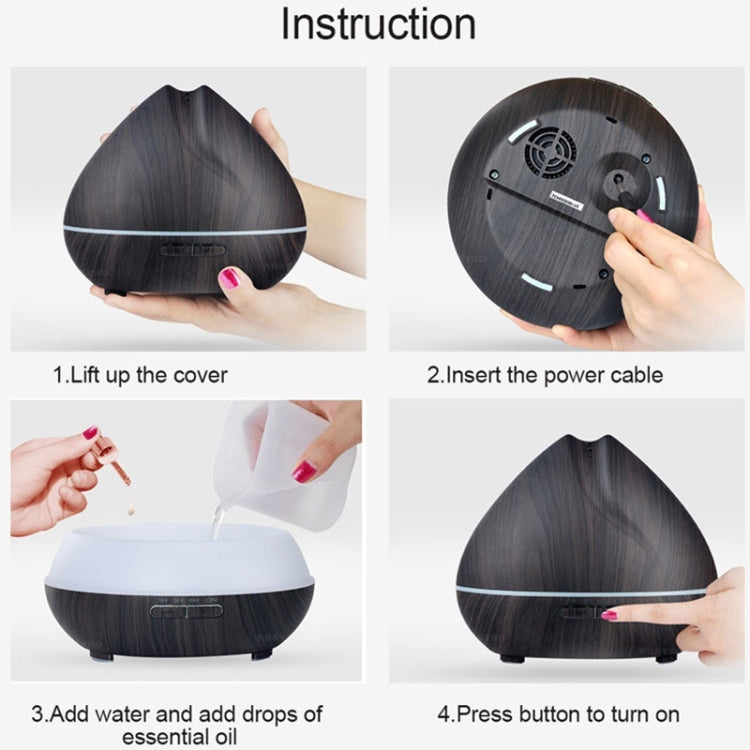 Peach Shape Wood Grain Remote Control Ultrasonic Humidifier Aromatherapy Machine Automatic Alcohol Sprayer with LED Lights, Capacity: 400mL, UK Plug (Light Wood Color) - free shipping - PMC TechLife - Order now!