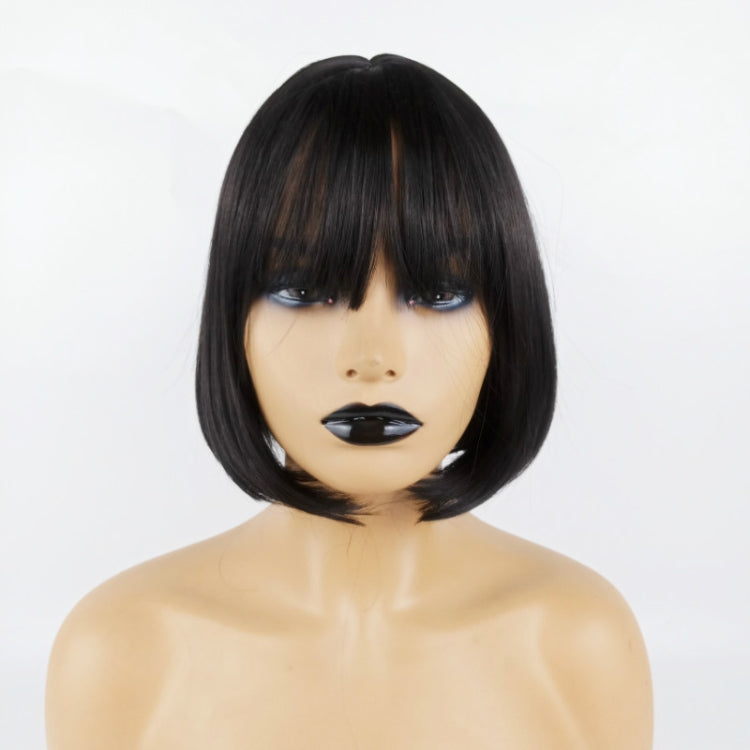 Neat Bang Bobo Short Straight Hair Wig Chemical Fiber Hair Headgear for Women (Black) - free shipping - PMC TechLife - Order now!