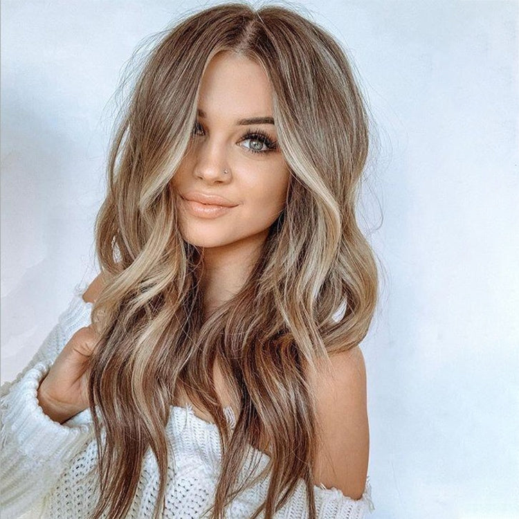 A557 Ladies Mid-point Big Wave Linen Brown Mixed Color Long Curly Wig - free shipping - PMC TechLife - Order now!
