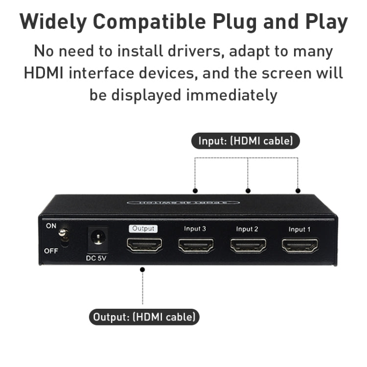 Measy SWH4631 4K 60Hz 3 In 1 Out HDMI Converter Switcher, Plug Type: EU Plug (Black) - free shipping - PMC Jewellery - Order now!