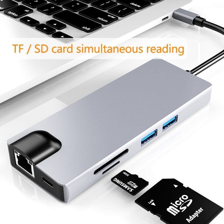 HW-TC12 8 In 1 Type-C / USB-C Multifunctional Extension HUB Adapter Hdmi / Vga Hub Card Reader + Network Card - free shipping - PMC Jewellery - Order now!