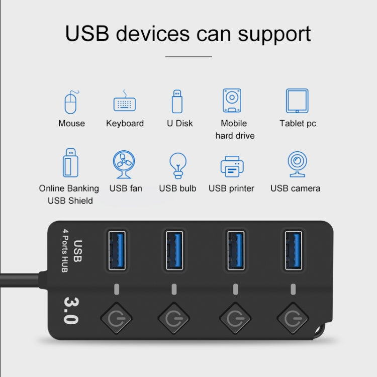 Onten 5301 USB 3.0 Male to 4 USB 2.0 Female Splitter Extender with Independent Switch - USB 2.0 HUB by Onten | Online Shopping South Africa | PMC TechLife | Buy Now Pay Later Mobicred