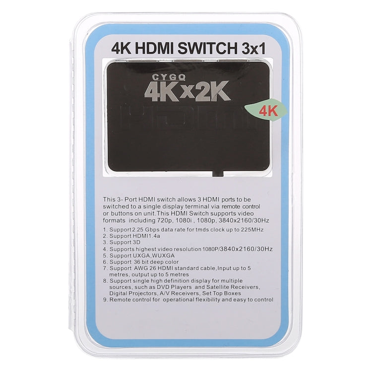 4K 3 Ports HDMI Switch with Remote Control - Switch by PMC Jewellery | Online Shopping South Africa | PMC Jewellery | Buy Now Pay Later Mobicred