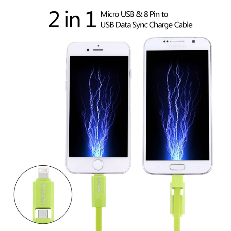 HAWEEL 1m 2 in 1 Micro USB & 8 Pin to USB Data Sync Charge Cable(Green) - Multifunction Cable by PMC TechLife | Online Shopping South Africa | PMC TechLife