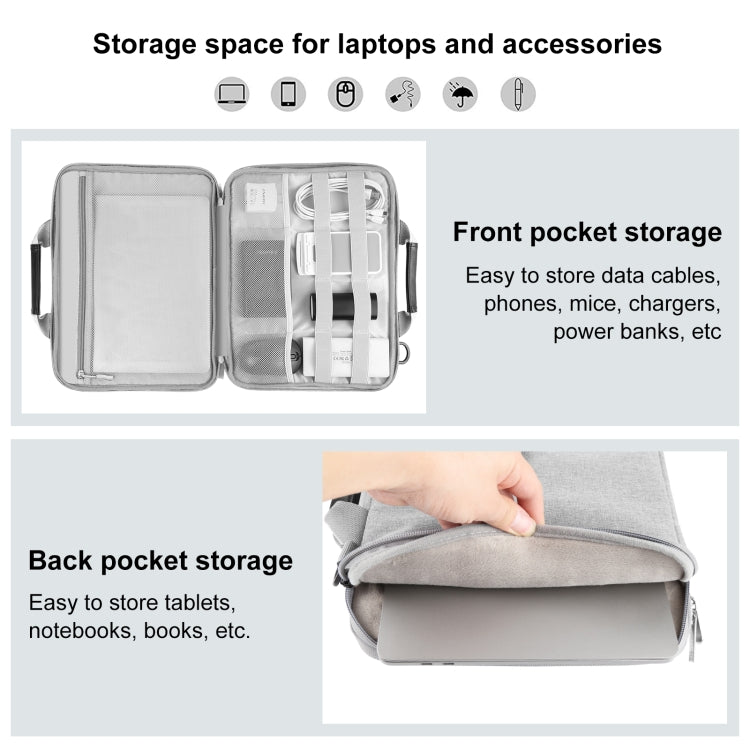 HAWEEL 15.0 inch -16.0 inch Briefcase Crossbody Laptop Bag For Macbook, Lenovo Thinkpad, ASUS, HP(Grey) - 15 inch by HAWEEL | Online Shopping South Africa | PMC TechLife | Buy Now Pay Later Mobicred