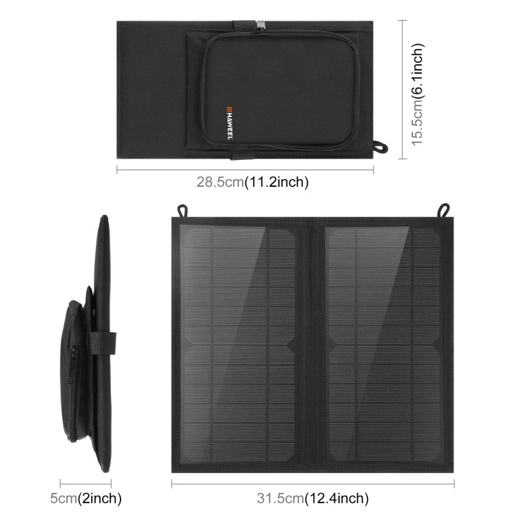 HAWEEL 12W 2 Panels Foldable Solar Panel Charger Bag with 5V / 3.1A Max Dual USB Ports, Support QC3.0 and AFC - free shipping - PMC TechLife - Order now!