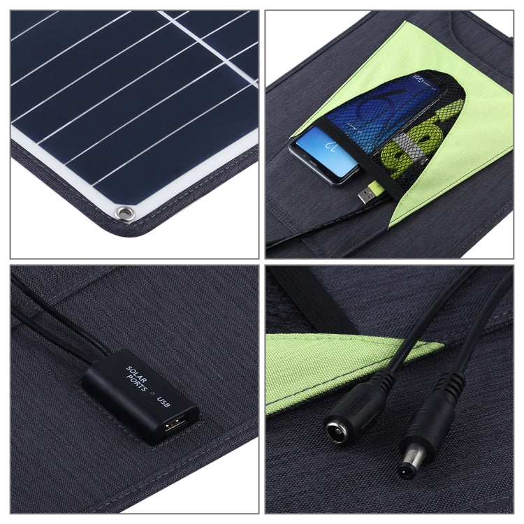 HAWEEL Portable 20W Monocrystalline Silicon Solar Power Panel Charger, with USB Port & Holder & Tiger Clip, Support QC3.0 and AFC(Black) - Charger by HAWEEL | Online Shopping South Africa | PMC TechLife | Buy Now Pay Later Mobicred