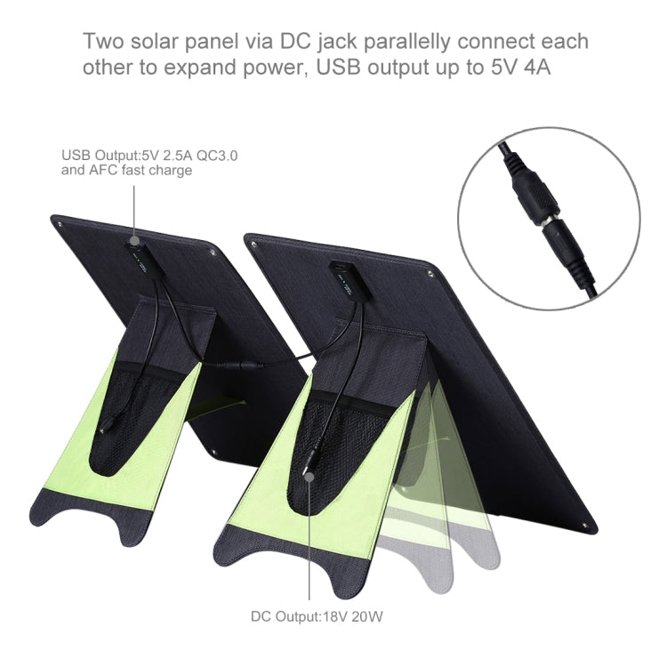 HAWEEL Portable 20W Monocrystalline Silicon Solar Power Panel Charger, with USB Port & Holder & Tiger Clip, Support QC3.0 and AFC(Black) - Charger by HAWEEL | Online Shopping South Africa | PMC TechLife | Buy Now Pay Later Mobicred