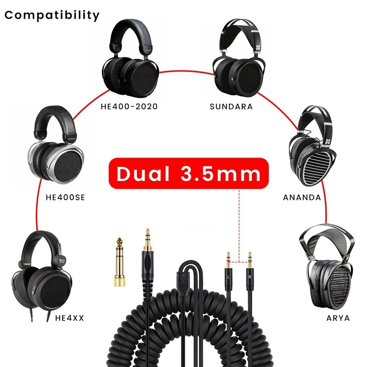 ZS0227 Headphone Dual 3.5mm Spring Audio Cable for Denon AH-D7100 7200 D600 D9200 5200 (Black) - Headset Accessories by PMC Jewellery | Online Shopping South Africa | PMC Jewellery | Buy Now Pay Later Mobicred