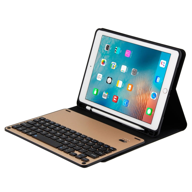 FT-1038E Detachable Bluetooth 3.0 Aluminum Alloy Keyboard + Lambskin Texture Leather Tablet Case for iPad Air / Air 2 / iPad Pro 9.7 inch, with Pen Slot / Water Repellent / Three-gear Angle Adjustment / Magnetic / Sleep Function (Gold) - For iPad Pro by PMC TechLife | Online Shopping South Africa | PMC TechLife