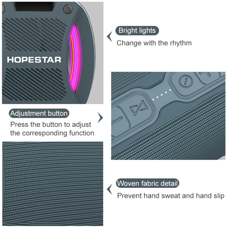 HOPESTAR H24 Pro TWS Portable Outdoor Waterproof Woven Textured Bluetooth Speaker with Rhythm Light, Support Hands-free Call & U Disk & TF Card & 3.5mm AUX & FM (Grey) - free shipping - PMC Jewellery - Order now!