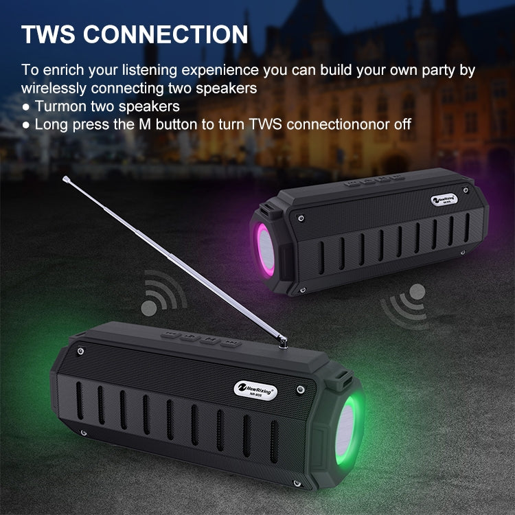 New Rixing NR-905FM TWS Bluetooth Speaker Support Hands-free Call / FM with Shoulder Strap & Antenna (Black) - free shipping - PMC Jewellery - Order now!