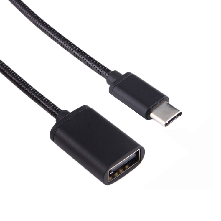 8.3cm USB Female to Type-C Male Metal Wire OTG Cable Charging Data Cable(Black) - OTG Adapter by PMC TechLife | Online Shopping South Africa | PMC TechLife | Buy Now Pay Later Mobicred