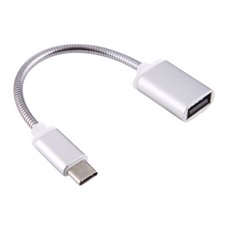 8.3cm USB Female to Type-C Male Metal Wire OTG Cable Charging Data Cable(Silver) - OTG Adapter by PMC TechLife | Online Shopping South Africa | PMC TechLife | Buy Now Pay Later Mobicred