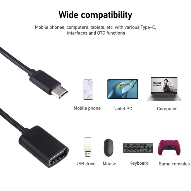8.3cm USB Female to Type-C Male Metal Wire OTG Cable Charging Data Cable(Silver) - OTG Adapter by PMC TechLife | Online Shopping South Africa | PMC TechLife | Buy Now Pay Later Mobicred