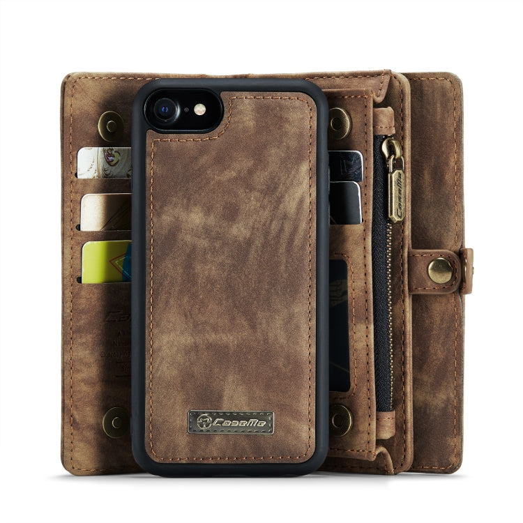 CaseMe for  iPhone 8 & 7  Multifunctional Leather Billfold with Detachable Magnetic PC Back Protective Case & Holder & 10 Card Slots & 3 Cash Slots & 1 Zipper Wallet & 2 Photo Frames & 3 Magnetic Clasps(Coffee) - More iPhone Cases by CaseMe | Online Shopping South Africa | PMC Jewellery | Buy Now Pay Later Mobicred