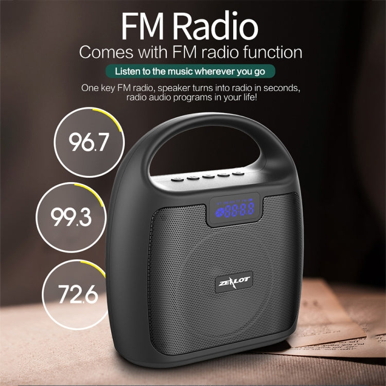 ZEALOT S42 Portable FM Radio Wireless Bluetooth Speaker with Built-in Mic, Support Hands-Free Call & TF Card & AUX (Black) - free shipping - PMC Jewellery - Order now!