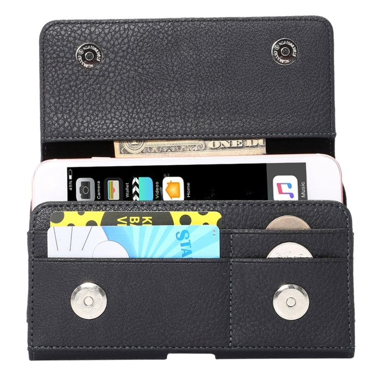 Universal Litchi Texture Vertical Flip Thwartwise PU Leather Case / Waist Bag with Back Splint & Card Slots & 15cm Lanyard for iPhone 8 Plus & 7 Plus   & 6s Plus & 6 Plus, Galaxy Note 8 & Galaxy C9 Pr ... & Mate 7 & P9 Plus, Size: 16 x 8.3 x 1.5 cm(Black) - More iPhone Cases by PMC TechLife | Online Shopping South Africa | PMC TechLife | Buy Now Pay Later Mobicred