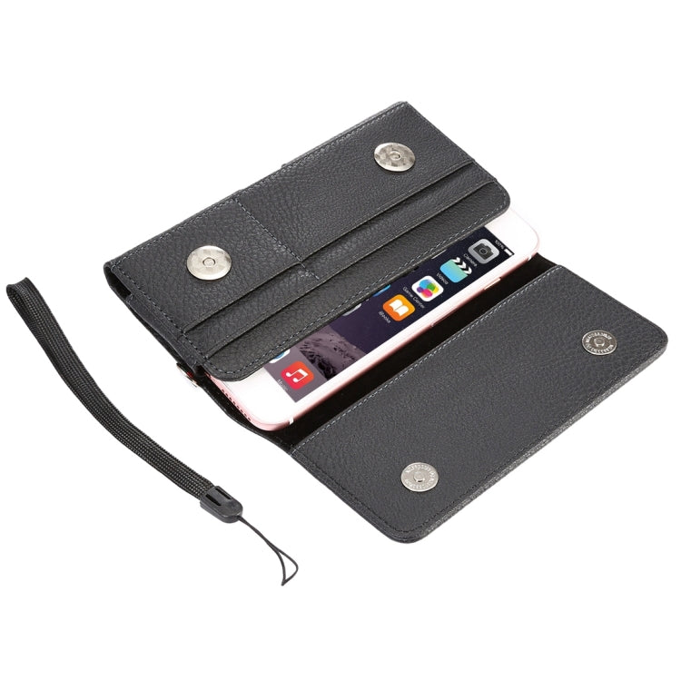 Universal Litchi Texture Vertical Flip Thwartwise PU Leather Case / Waist Bag with Back Splint & Card Slots & 15cm Lanyard for iPhone 8 Plus & 7 Plus   & 6s Plus & 6 Plus, Galaxy Note 8 & Galaxy C9 Pr ... & Mate 7 & P9 Plus, Size: 16 x 8.3 x 1.5 cm(Black) - More iPhone Cases by PMC TechLife | Online Shopping South Africa | PMC TechLife | Buy Now Pay Later Mobicred
