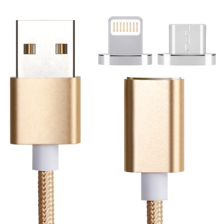 2 in 1 5V 2A Micro USB & 8 Pin to USB 2.0 Weave Style Magnetic Data Cable, Cable Length: 1.2m(Gold) - free shipping - PMC Jewellery - Order now!