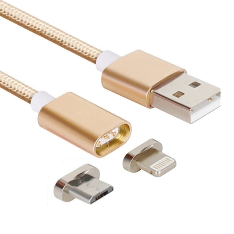 2 in 1 5V 2A Micro USB & 8 Pin to USB 2.0 Weave Style Magnetic Data Cable, Cable Length: 1.2m(Gold) - free shipping - PMC Jewellery - Order now!