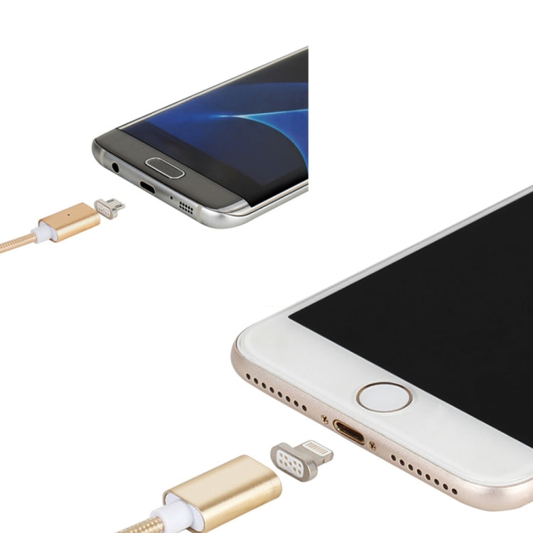 2 in 1 5V 2A Micro USB & 8 Pin to USB 2.0 Weave Style Magnetic Data Cable, Cable Length: 1.2m(Gold) - free shipping - PMC Jewellery - Order now!