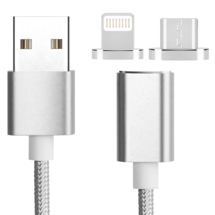 2 in 1 5V 2A Micro USB & 8 Pin to USB 2.0 Weave Style Magnetic Data Cable, Cable Length: 1.2m(Silver) - Charging Cable & Head by PMC Jewellery | Online Shopping South Africa | PMC Jewellery | Buy Now Pay Later Mobicred