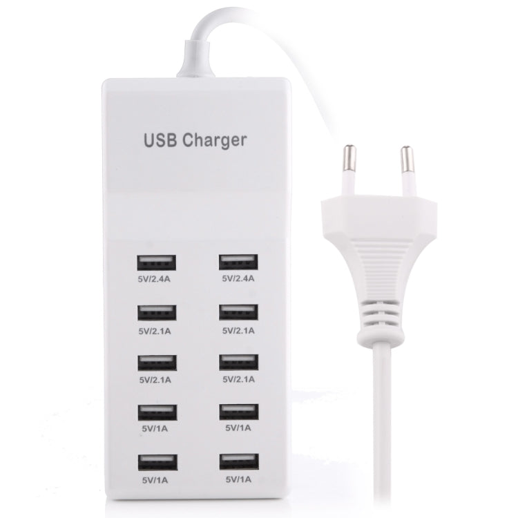 5V 2.4A / 2.1A / 1A 10-Port USB Charger Adapter, EU Plug(White) - free shipping - PMC Jewellery - Order now!