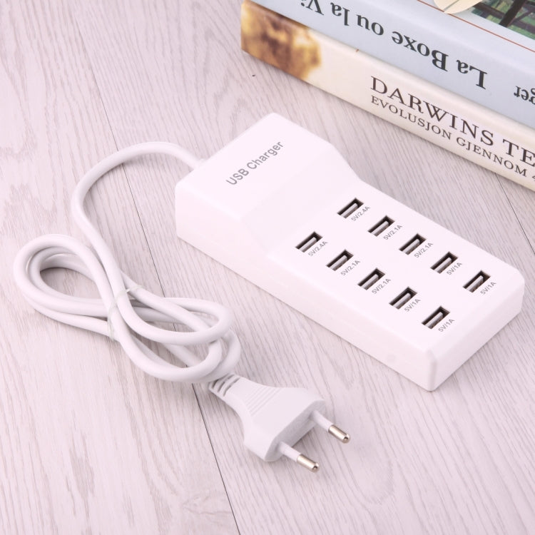 5V 2.4A / 2.1A / 1A 10-Port USB Charger Adapter, EU Plug(White) - free shipping - PMC Jewellery - Order now!