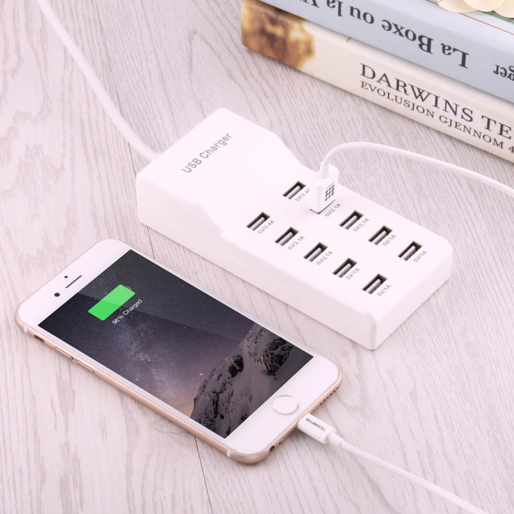 5V 2.4A / 2.1A / 1A 10-Port USB Charger Adapter, EU Plug(White) - free shipping - PMC Jewellery - Order now!
