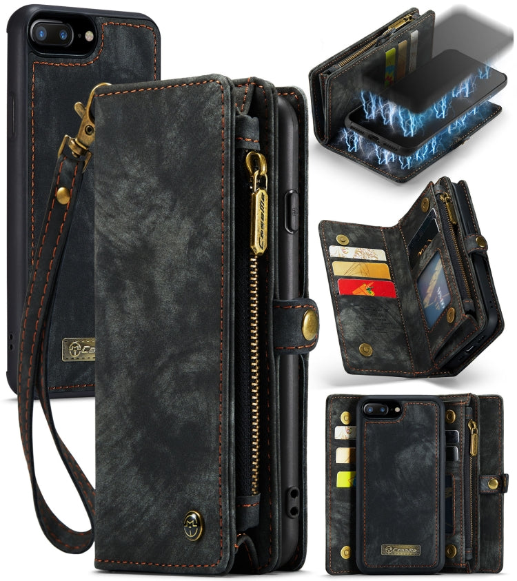 CaseMe for iPhone 8 Plus & 7 Plus   Multifunctional Leather Billfold with Detachable Magnetic PC Back Protective Case & Holder & 11 Card Slots & 3 Cash Slots & 1 Zipper Wallet & 2 Photo Frames & 3 Magnetic Clasps(Black) - free shipping - PMC Jewellery - Order now!