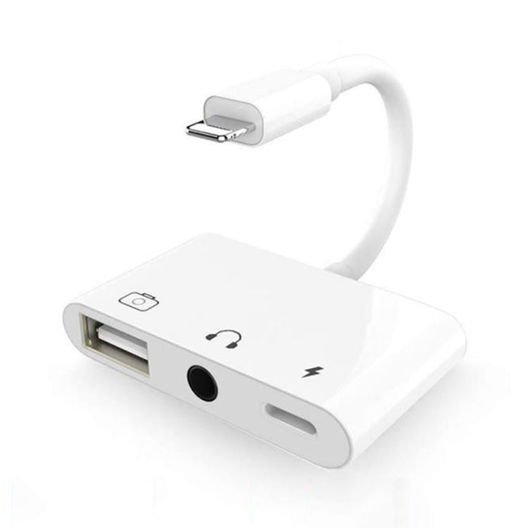 3 in 1 Multi-function 8 Pin + 3.5mm + USB 3.0 OTG to 8 Pin Male Fast Charging & Music Audio & Card Reading Adapter (White) - Converter & Adapter by PMC TechLife | Online Shopping South Africa | PMC TechLife