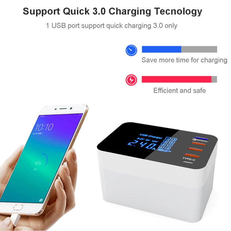 CDA33Q 40W QC 3.0 USB + 3 USB Ports + USB-C / Type-C Ports Multi-function Charger with LED Display, US Plug - free shipping - PMC Jewellery - Order now!