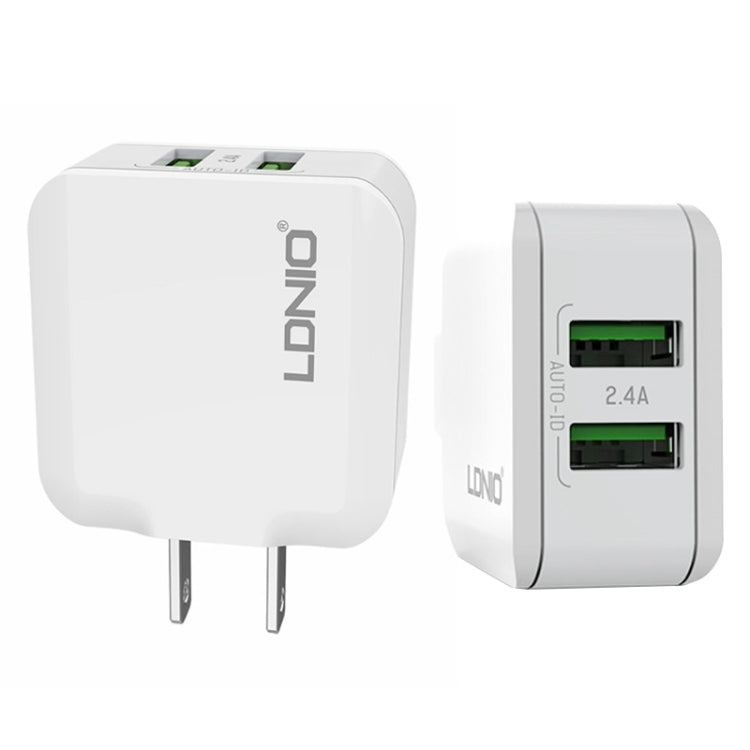 LDNIO A2201 2.4A Dual USB Charging Head Travel Direct Charge Mobile Phone Adapter Charger With Micro Data Cable (US Plug) - free shipping - PMC Jewellery - Order now!