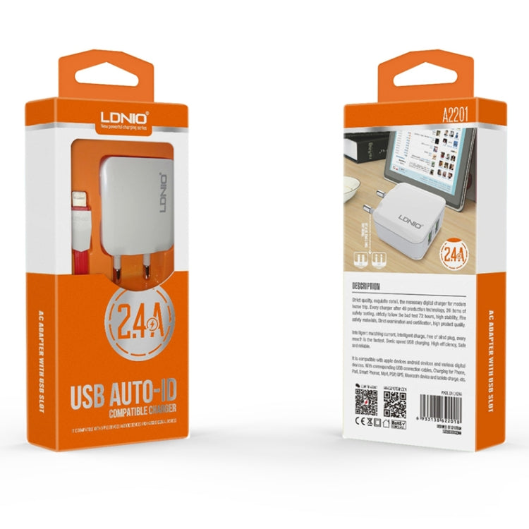 LDNIO A2201 2.4A Dual USB Charging Head Travel Direct Charge Mobile Phone Adapter Charger With Micro Data Cable (US Plug) - free shipping - PMC Jewellery - Order now!