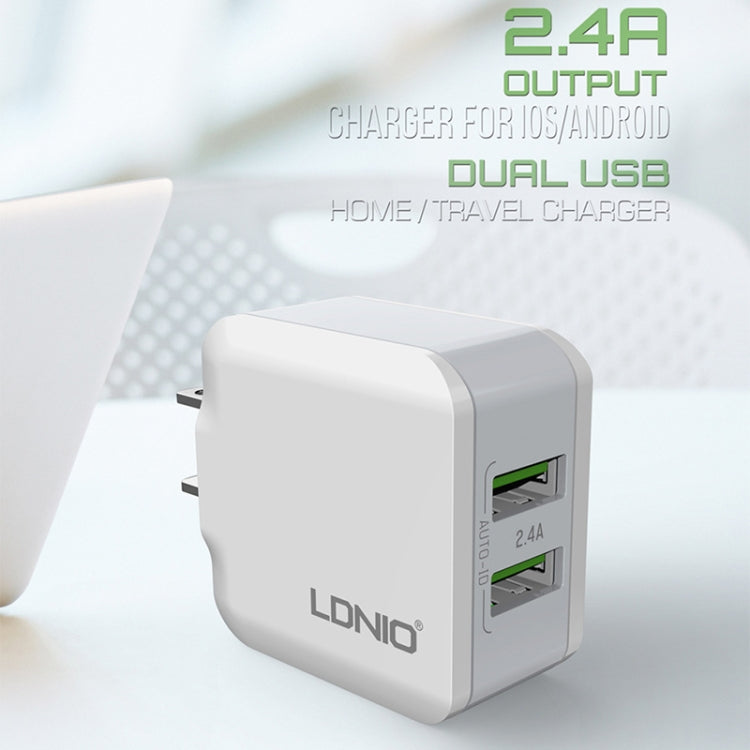 LDNIO A2201 2.4A Dual USB Charging Head Travel Direct Charge Mobile Phone Adapter Charger With Micro Data Cable (US Plug) - free shipping - PMC Jewellery - Order now!