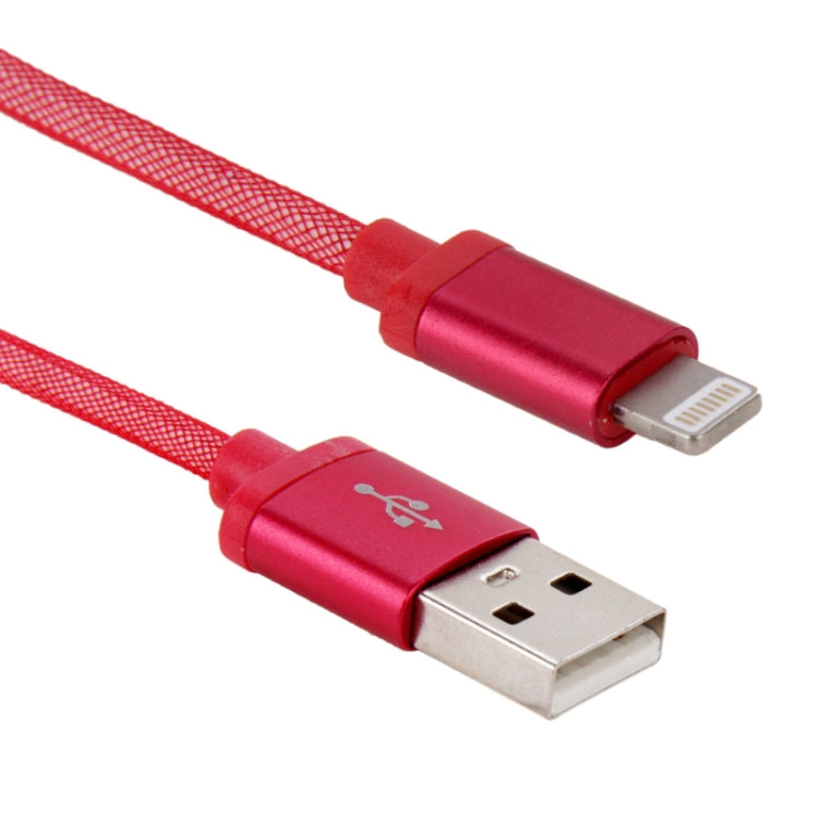 1m Net Style Metal Head 8 Pin to USB Data / Charger Cable(Red) - free shipping - PMC Jewellery - Order now!