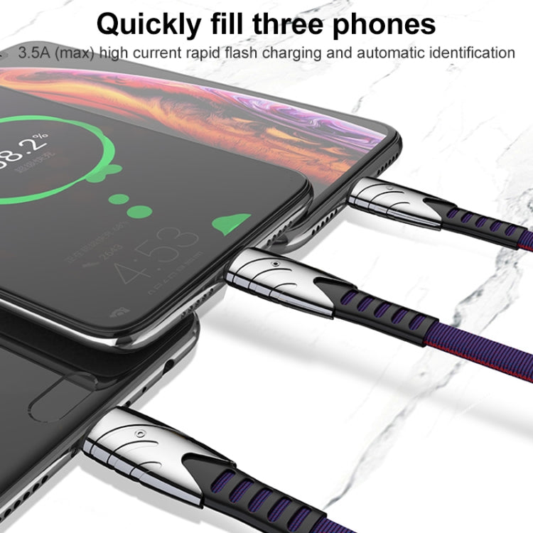 K051 1.2m 3 in 1 USB to 8 Pin + USB-C / Type-C + Micro USB Shark Fabric Data Cable(Blue) - free shipping - PMC Jewellery - Order now!