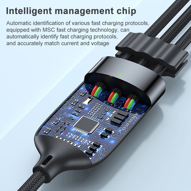 ADC-66 5A 66W 3 in 1 USB to 8 Pin + Micro USB + USB-C / Type-C Fast Charging Braided Data Cable, Cable Length: 1.2m - Multifunction Cable by PMC Jewellery | Online Shopping South Africa | PMC Jewellery | Buy Now Pay Later Mobicred