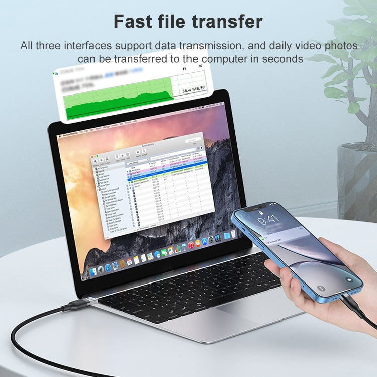 ADC-66 5A 66W 3 in 1 USB to 8 Pin + Micro USB + USB-C / Type-C Fast Charging Braided Data Cable, Cable Length: 1.2m - Multifunction Cable by PMC Jewellery | Online Shopping South Africa | PMC Jewellery | Buy Now Pay Later Mobicred