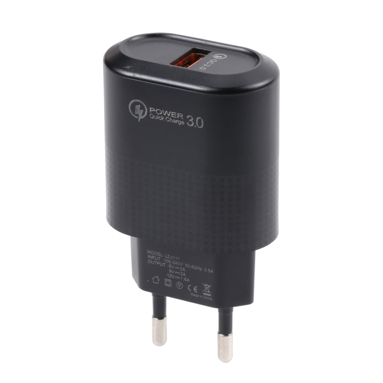 LZ-2117 18W QC3.0 3.1A USB Fast Charger, EU Plug(Black) - USB Charger by PMC Jewellery | Online Shopping South Africa | PMC Jewellery | Buy Now Pay Later Mobicred