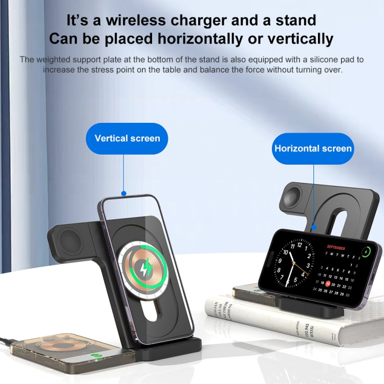 U17 15W 5 in 1 Folding Magnetic Wireless Charger with Night Light (Black) - free shipping - PMC Jewellery - Order now!